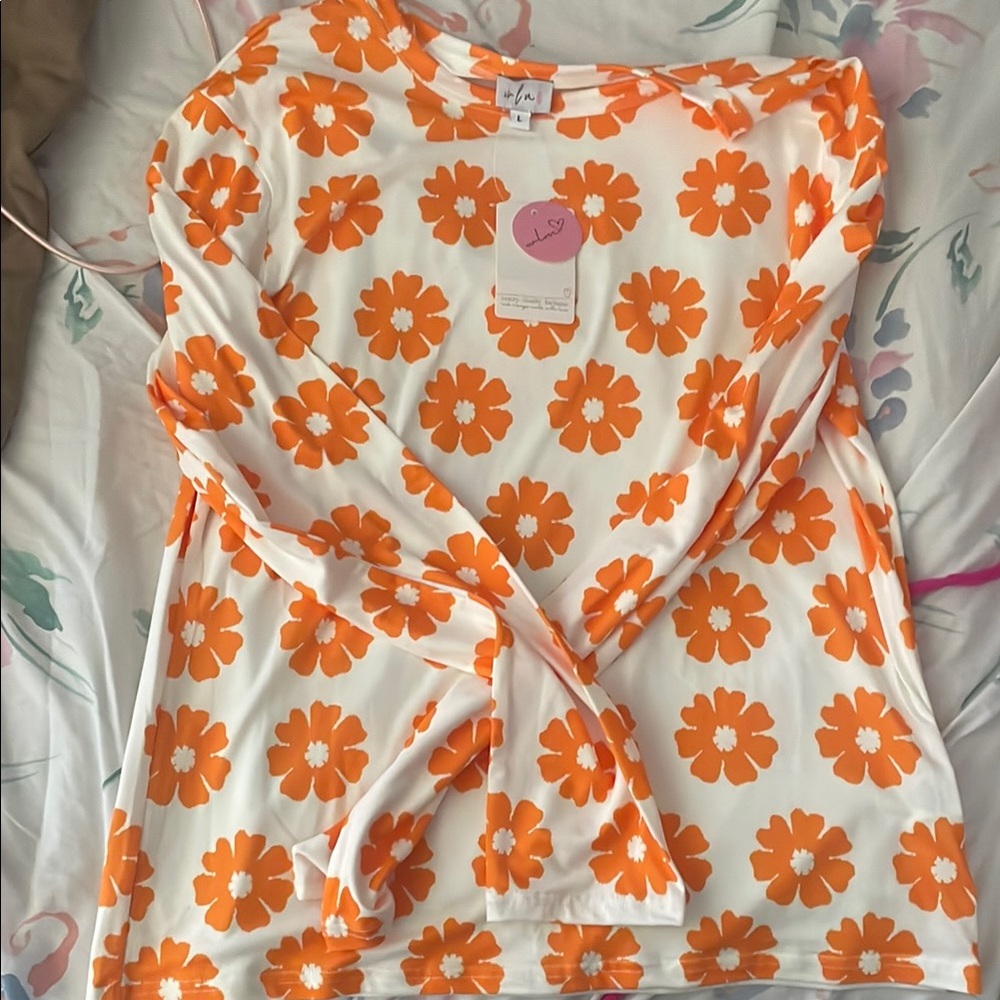 Orange Floral Long Sleeve Top